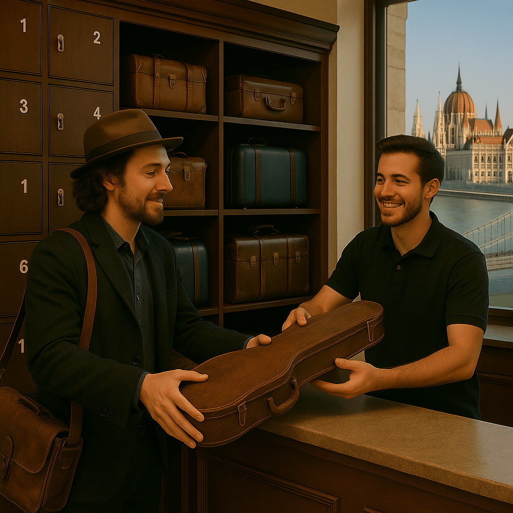 Store your belongings with confidence in Budapest’s grand luggage room while you explore the Chain Bridge and stunning views of the Parliament dome across the Danube.