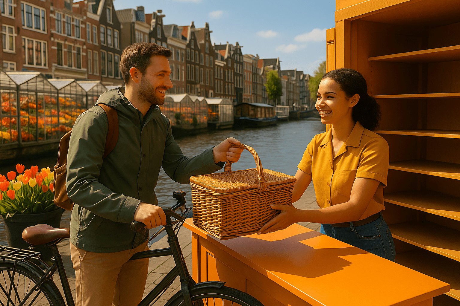 Enjoy the vibrant charm of Amsterdam with hassle-free luggage storage near the canals, surrounded by colorful flower markets and houseboats.