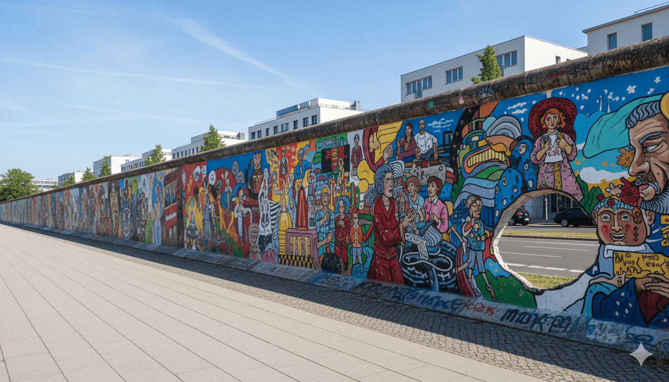 East Side Gallery murals along the remaining Berlin Wall