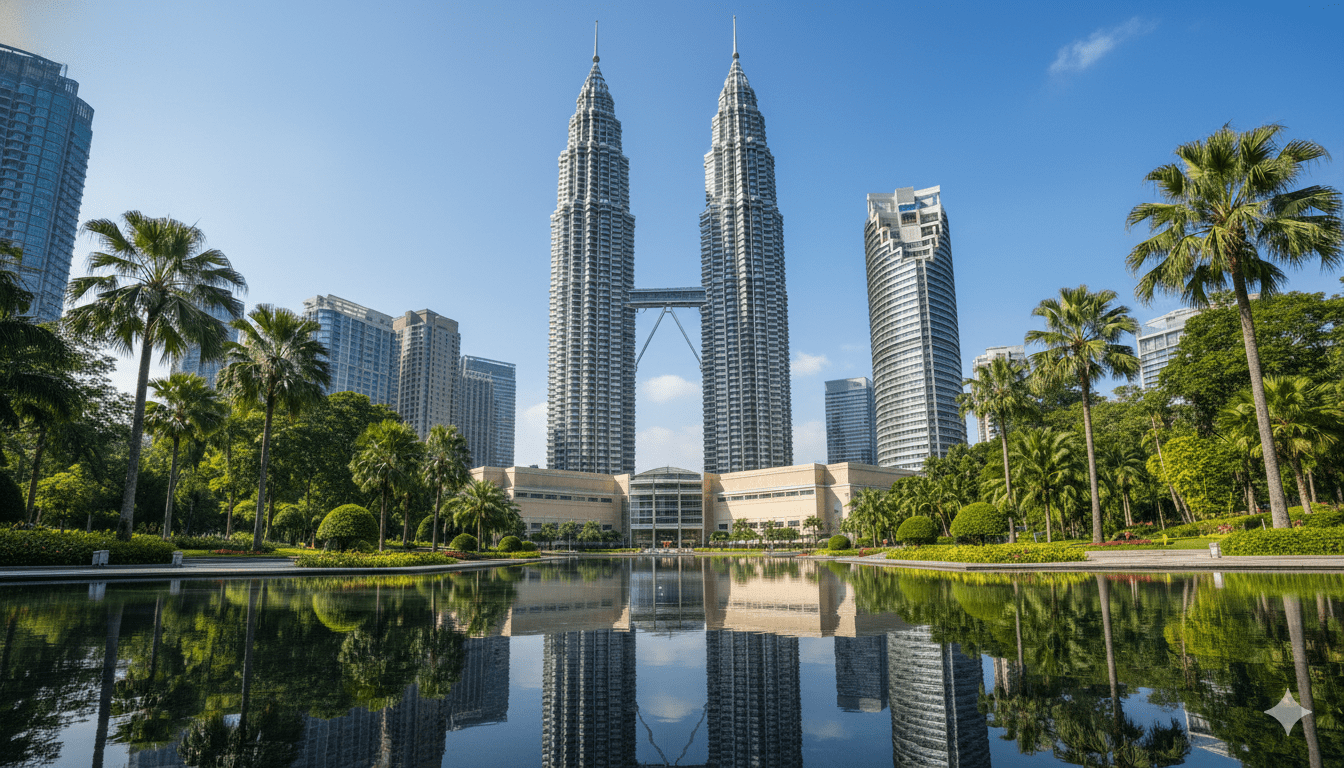 KLCC skyline detail with Petronas Twin Towers and surrounding modern architecture in Kuala Lumpur