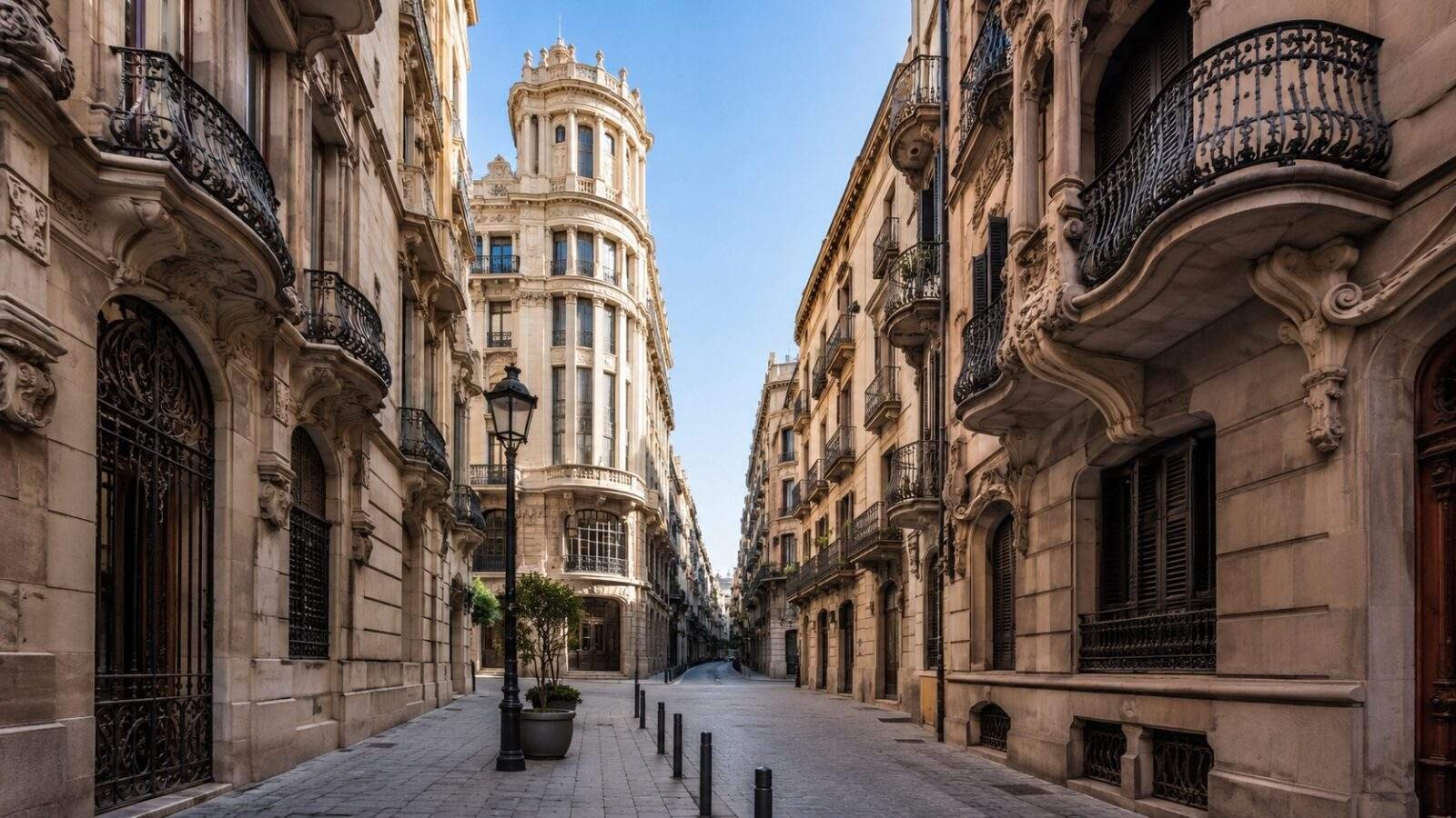 Barcelona street with modernist architecture in natural daylight