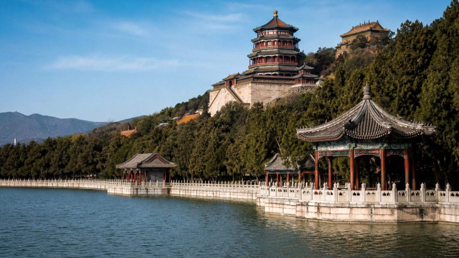 Summer Palace pavilions beside Kunming Lake in Beijing