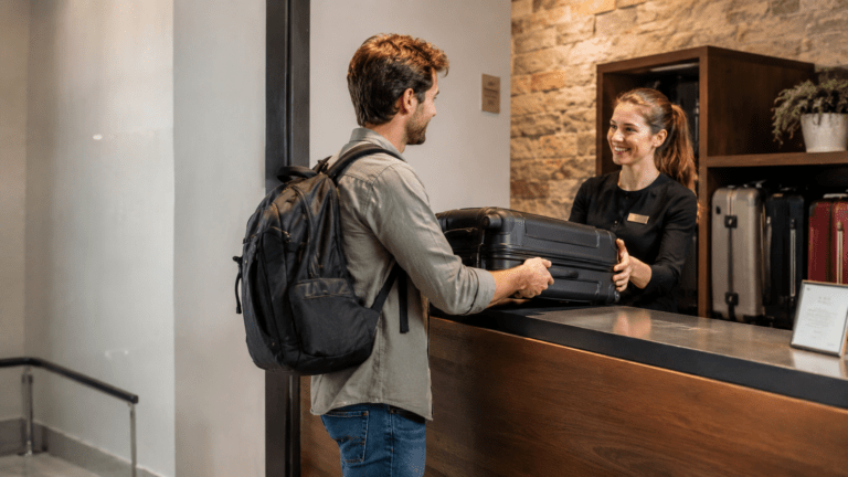 Traveler using luggage storage in Aalen near station and town routes