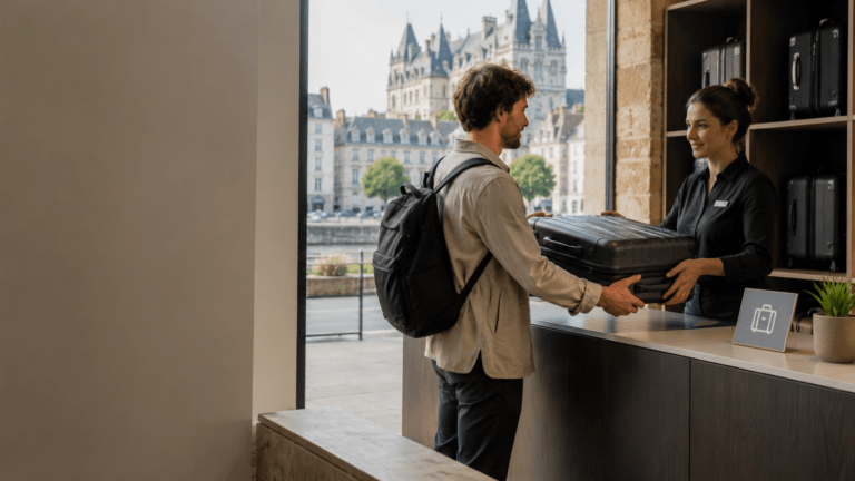 Traveller using luggage storage before visiting the Royal Chateau of Blois