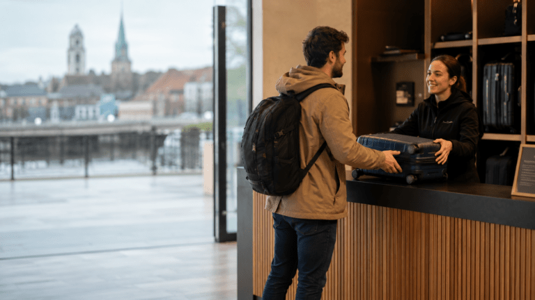 Traveller using luggage storage before exploring Cork city centre