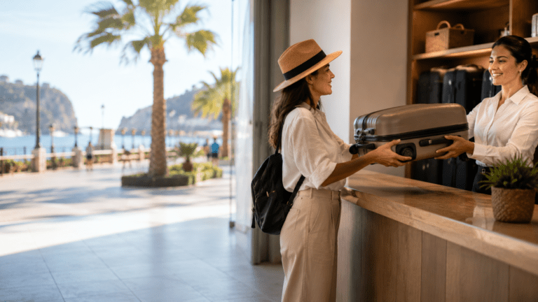 Traveler storing luggage in Gran Canaria before exploring the coast and Las Palmas