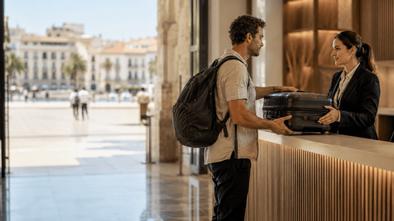 Traveler storing luggage in Málaga before visiting the Alcazaba and port