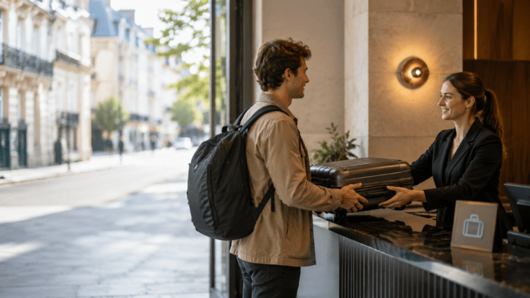 Traveller using luggage storage near Nantes Château and Île de Nantes