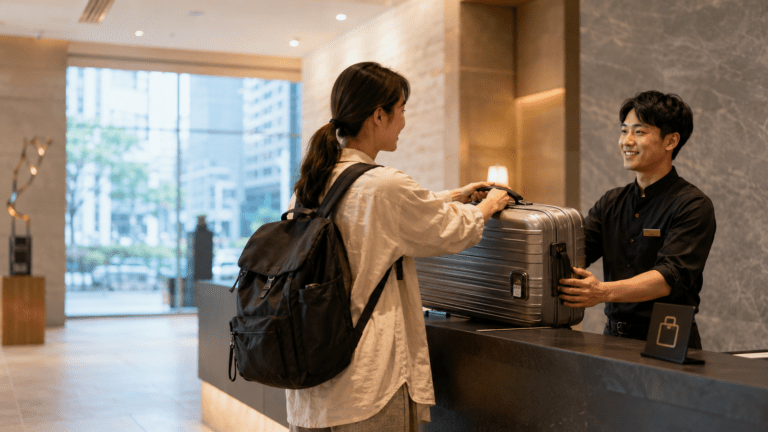 Traveller using luggage storage near Osaka Namba and Umeda stations