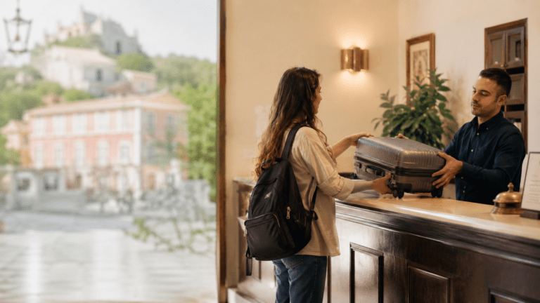 Traveler storing luggage in Sintra before visiting the palaces and hillside streets