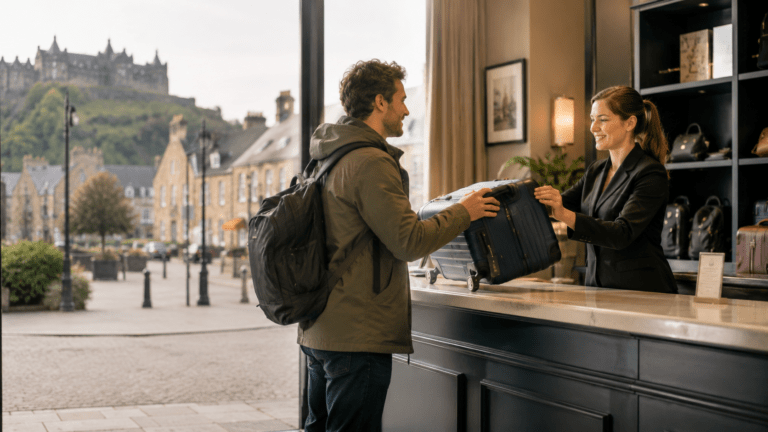 Visitor leaving luggage in Stirling before an Old Town and castle walk