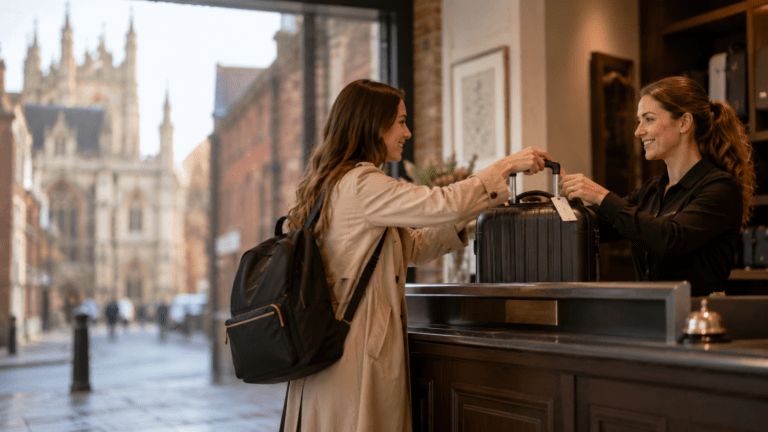 Visitor storing luggage in Winchester before exploring the city centre